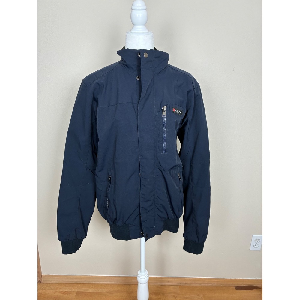 RLX Ralph Lauren Mens Navy Blue Full Zip Mesh Lined Bomber Jacket Size Medium‎